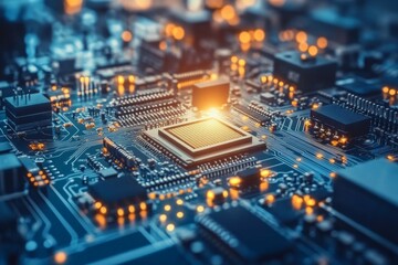 Obraz premium Tech AI concept controlling technological tools and intelligent robots. Development of an artificial code of ethics chips artificial intelligence science concept