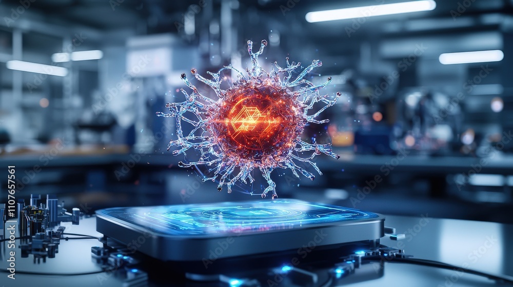 Poster futuristic atomic energy holographic display in high-tech lab an innovative industrial digital art c