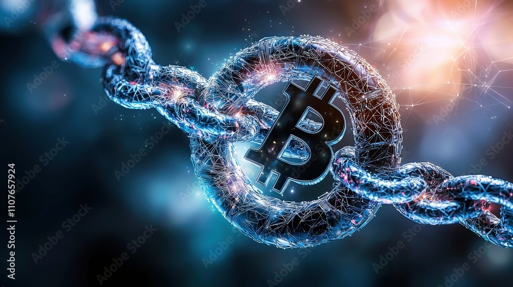 Fototapete Innovative blockchain network digital era visual representation futuristic technology close-up view data security concept