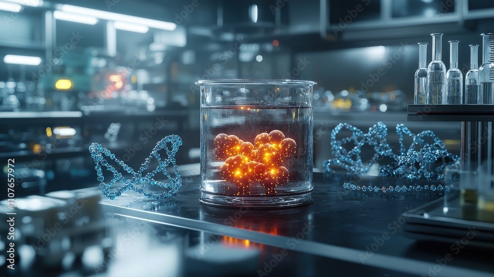 Aufkleber scientific breakthrough molecules and dna strands laboratory digital art high-tech environment close
