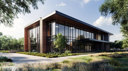Visualization of a small office building featuring contemporary design, efficient layout, and professional aesthetics for business purposes