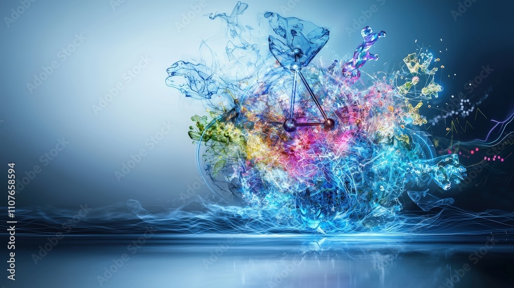 Poster Quantum concepts explored a colorful abstract representation in digital art virtual environment scientific inspiration
