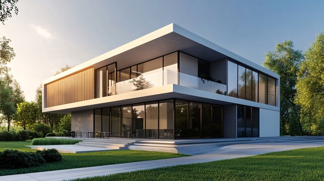 Concept of a small office building with visuals of modern design, clean architecture, and professional features for effective business use