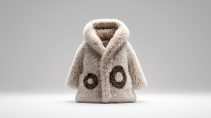 3D Fluffy Beige Faux Fur Coat