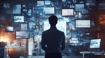 Concept of a tech worker featuring visuals of advanced technology, modern office setup, and professional design elements for effective work