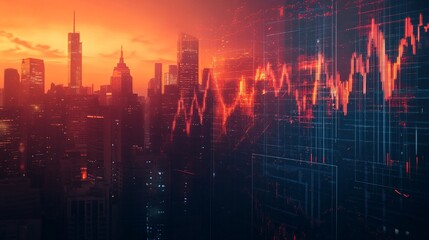 Visualization of an economic crash featuring downward financial trends, troubled business environments, and symbols of economic downturn