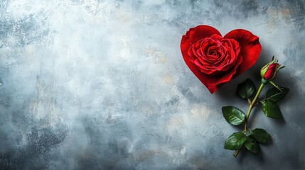 Beautiful Red Rose Heart on Textured Background  