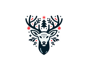 Christmas Deer Head Logo Design Vector Illustration 