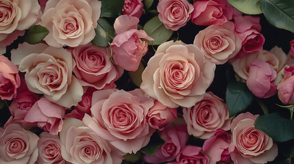 Obraz premium Elegant border featuring soft pink roses in full bloom