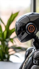 Fototapeta premium Sleek Black Robot Head Close-up.