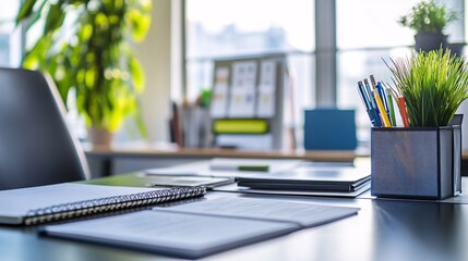Concept of a secretary featuring an office setup with scheduling tools, clean desk, and focus on effective administrative support