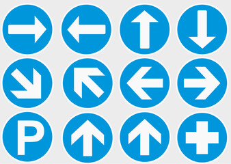 vector of traffic sign symbols. turn right, turn left, parking, hospital, right and left diagonal, keep going