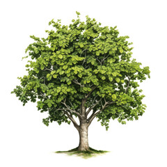 Obraz premium Lush green tree with light-colored trunk isolated on white.