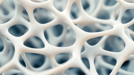 A close-up view of a porous, textured surface with interconnected, organic shapes, resembling a biological or structural material.