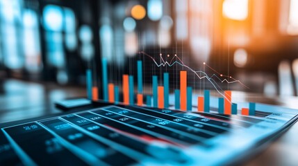A graph depicting economic recession trends with declining financial metrics and reduced business activity in a corporate setting