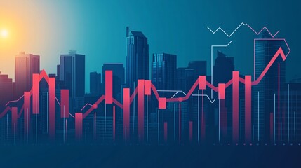 Concept of financial crisis during a recession illustrated with dropping sales and economic indicators affecting business performance