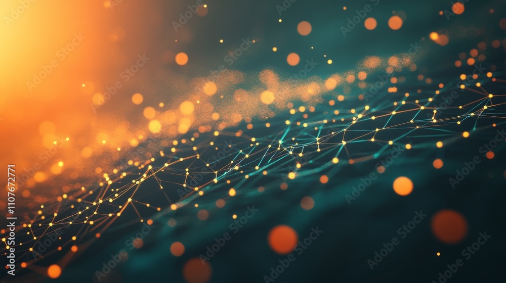 Poster abstract technology background featuring bright plexus polygonal space with interconnected dots and 
