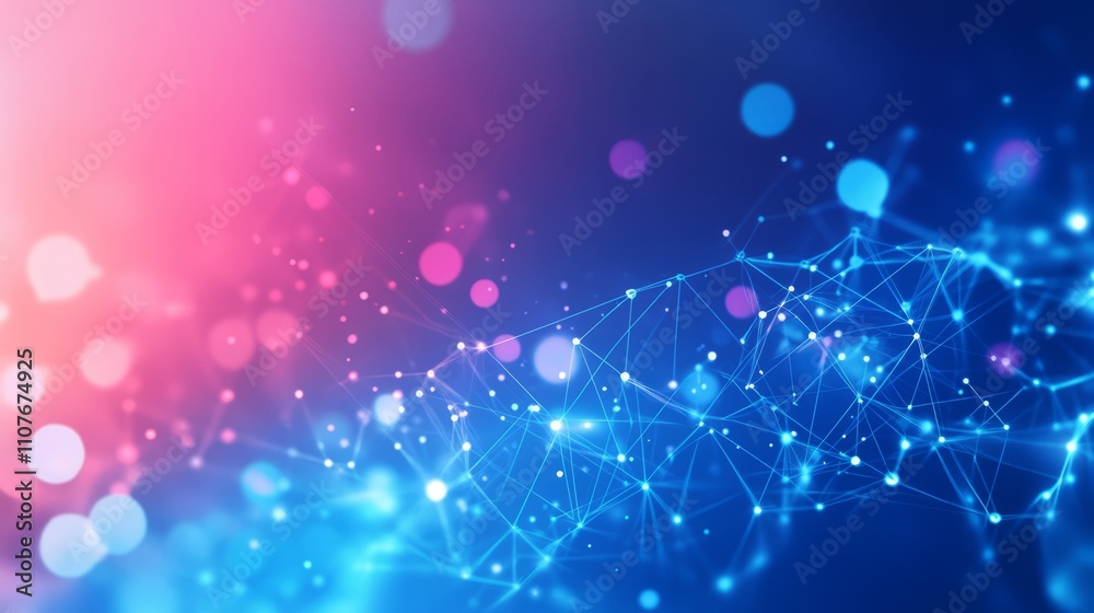 Poster abstract technology background featuring bright plexus polygonal space with interconnected dots and 