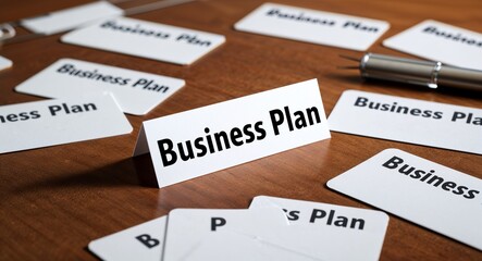 Fototapeta premium business plan word written on a business card on table