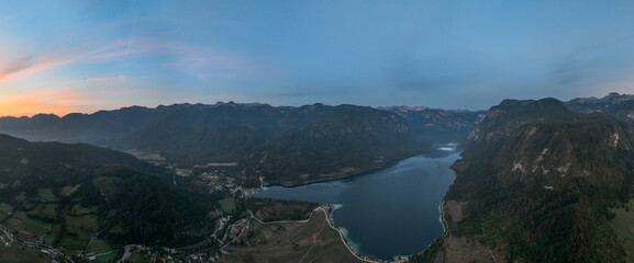 Aerial view of Bohinj lake in Julian Alps, Slovenia