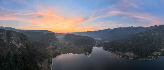 Aerial view of Bohinj lake in Julian Alps, Slovenia