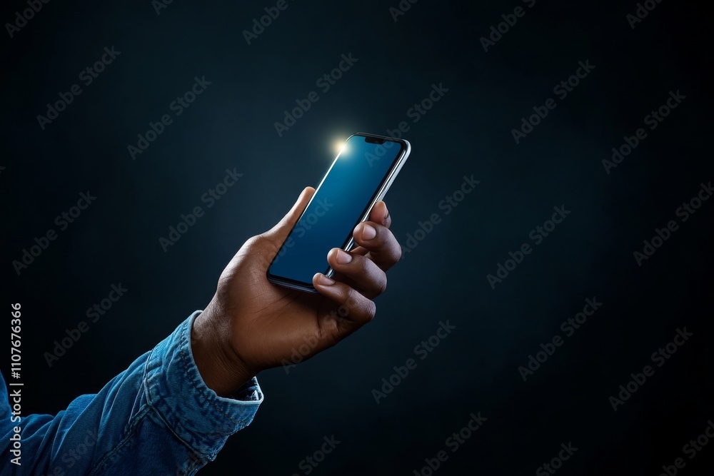 Aufkleber A close-up image of a hand holding a cellphone with a glowing notification on the screen, set against a dark background