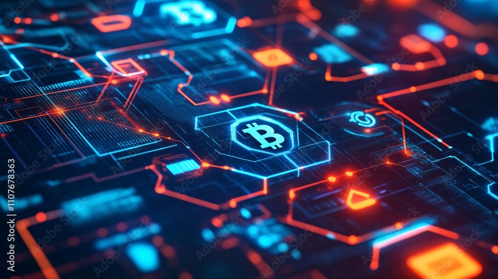 Wall mural digital currency and blockchain innovation depicted through modern technological elements illustrati