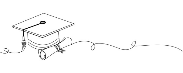 line art illustration of graduation cap and gown