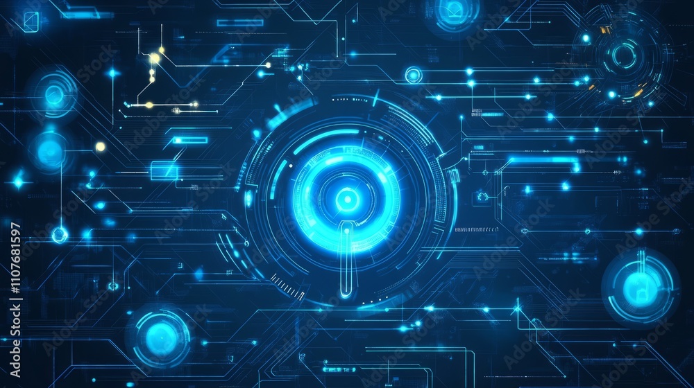 Wall mural futuristic abstract technology background featuring dynamic geometric patterns, digital circuitry, a
