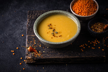 Healthy vegan lentil cream soup