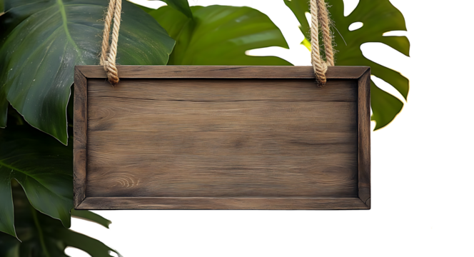 
A piece of  Wooden Hanging Sign Board Tropical With Rope on isolated background [PNG]


