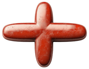 Obraz premium PNG Red metallic plus sign with a textured surface