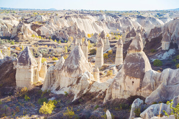 Landscape with rock formations, in  Cappadocia, Turkey
