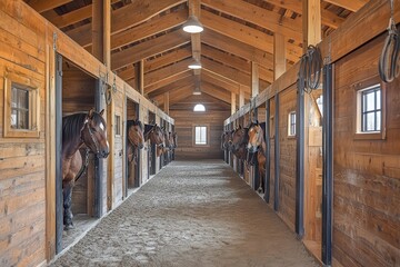 Fototapeta premium Caring for horses in a well-maintained stable with dedicated staff members