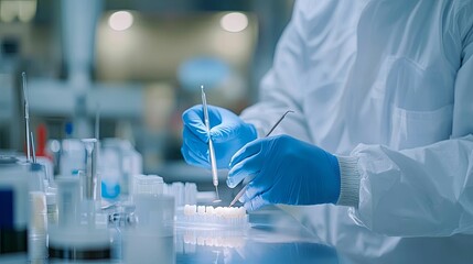 Dental Technician Working With Artificial Teeth Samples