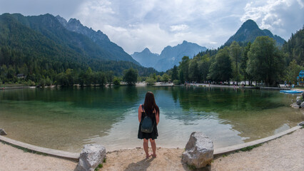 View at the Jasna Lake in Julian Alps near Kranjska Gora Town in Slovenia
