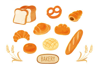 手描きパンのイラストセット