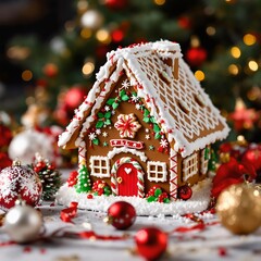 Gingerbread house decorated for Christmas