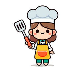 cartoon girl chef is cooking