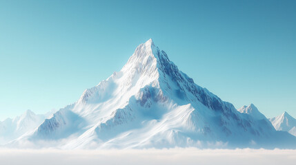 Snow-Covered Mountain Above Clouds with Bright Blue Sky &ndash; Majestic Winter Scene