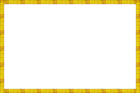 Square frame lined with yellow ceramic tiles is isolated on transparent background.