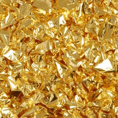 Close-up of crumpled gold foil, showing texture and light reflections.