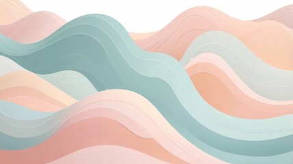 Fototapeta premium Colorful paper waves create a soothing abstract design with soft pastel tones and flowing shapes in a minimalist style, abstract background