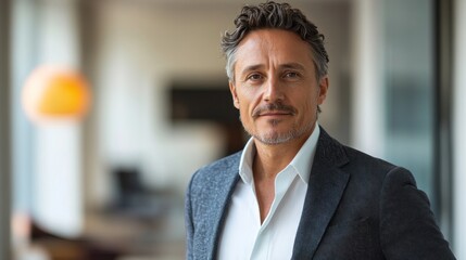 Fototapeta premium Portrait of a Confident Middle-Aged Man in a Modern Office Setting