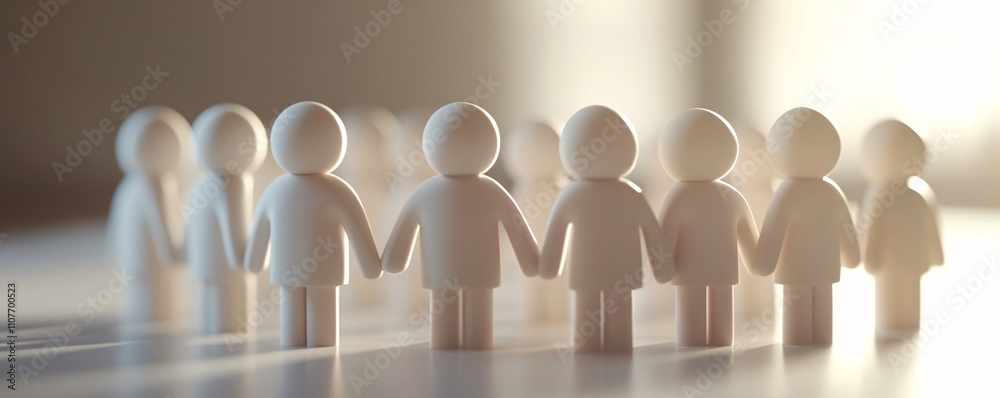 Poster generic white figurines holding hands in a circle symbolizing teamwork