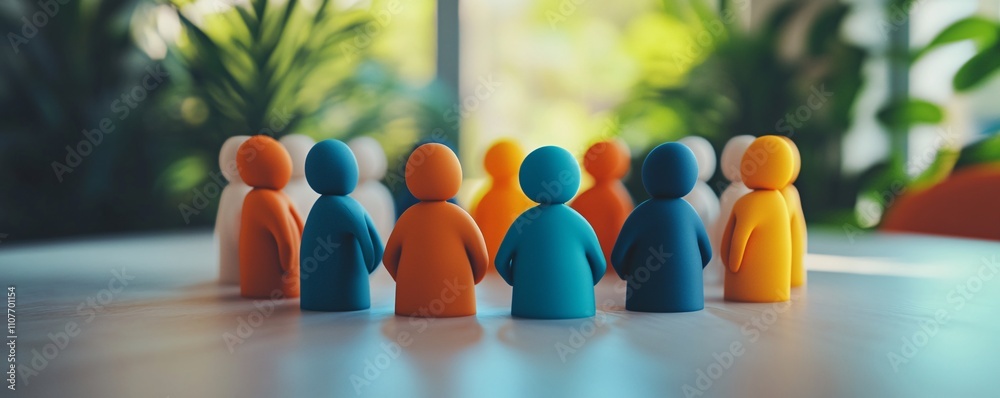 Poster colorful figurines forming a circle on a table: embracing diversity and inclusion