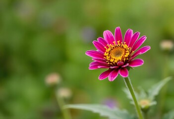 Fototapeta premium Zinnia Flower Blooming in a Garden with Green Foliage