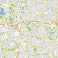 Fototapeta premium Map of Farmington Hills in Michigan in a normal road map style. Contains layered vector with roads water, parks, etc.