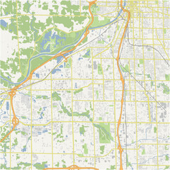 Fototapeta premium Map of Wyoming in Michigan in a normal road map style. Contains layered vector with roads water, parks, etc.