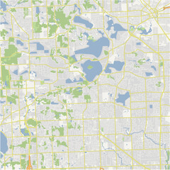 Fototapeta premium Map of West Bloomfield Township in Michigan in a normal road map style. Contains layered vector with roads water, parks, etc.